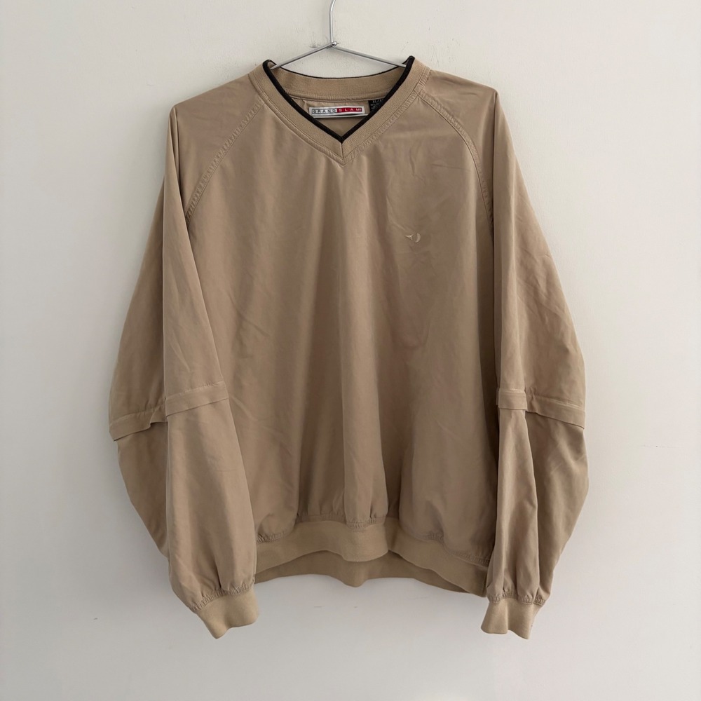 Grand Slam Mens Golf Windbreaker Pullover Tan XL V-Neck